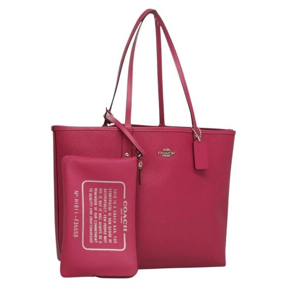 Coach Tote Bag Leather Pink Silver - Picture 1 of 15